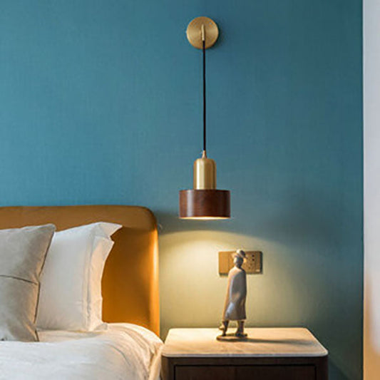 Light Luxury Copper Walnut Round 1-Light Wall Sconce Lamp