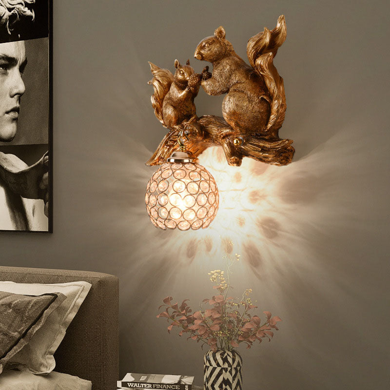 Creative Squirrel Resin Crystal 1-Light Wall Sconce Lamp