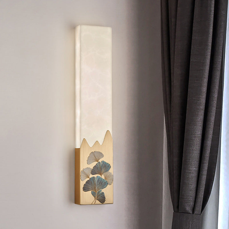 Chinese Marble All-Copper Rectangular LED Wall Sconce Lamp