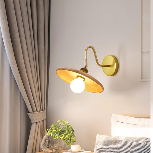 Modern Wooden Japanese Tray Shaped 1-Light Wall Sconce Lamp