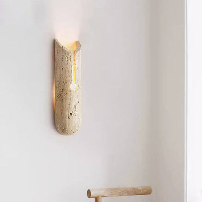 Japanese Travertine Half Oval 1-Light Wall Sconce Lamp