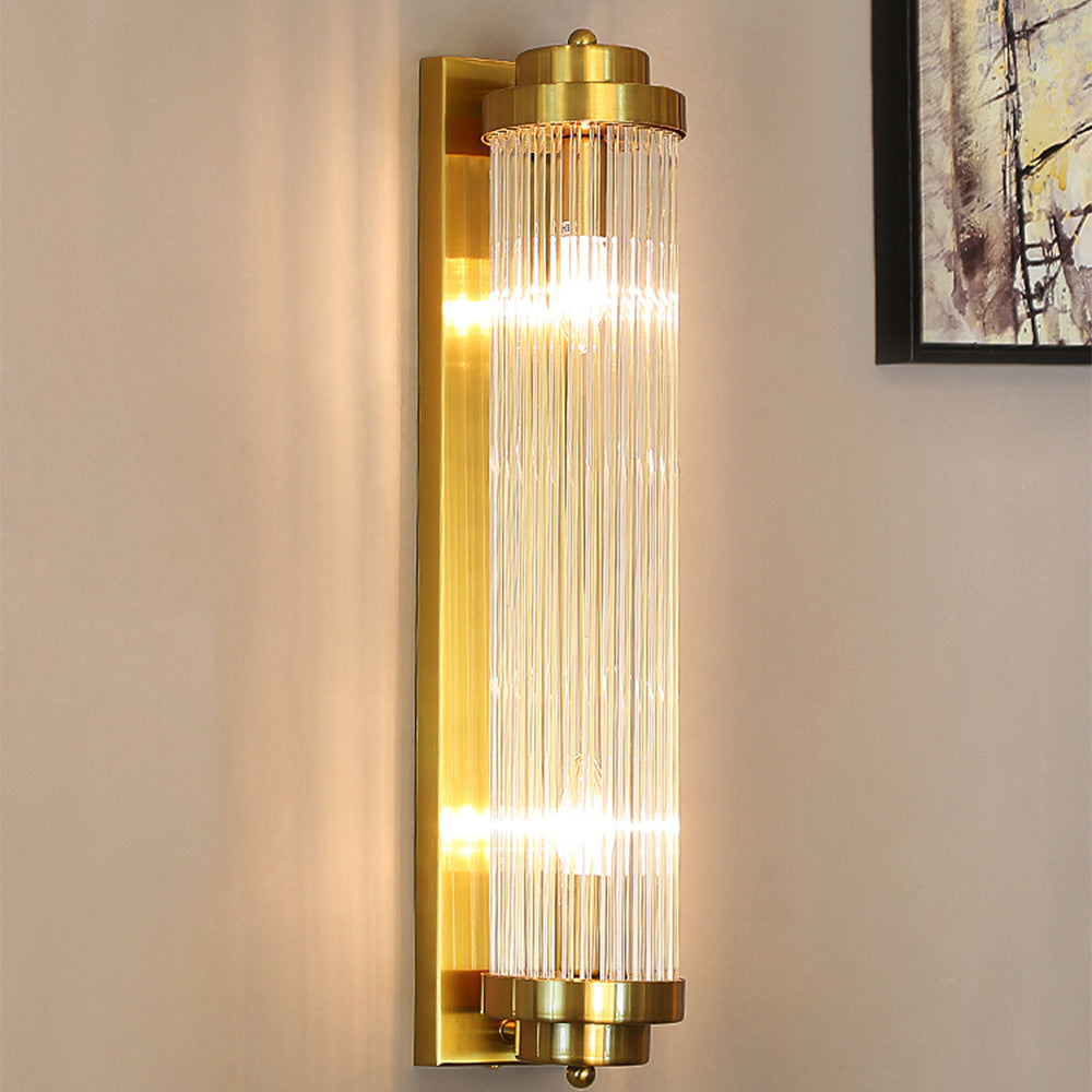 European Iron Glass Cylinder 2-Light Wall Sconce Lamp