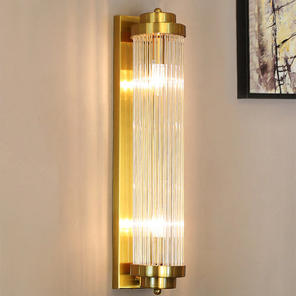 European Iron Glass Cylinder 2-Light Wall Sconce Lamp