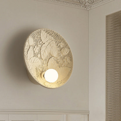 Carved Round Disc Resin 1-Light Wall Sconce Lamp