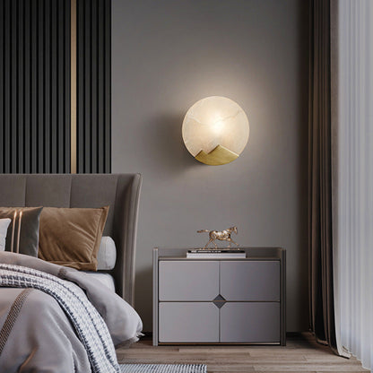 Luxury Round Full Copper Marble 1-Light Wall Sconce Lamp