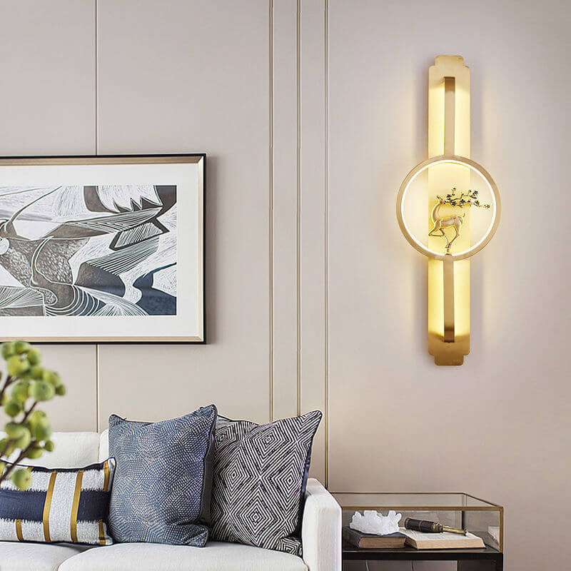Modern Chinese Copper Long Round LED Wall Sconce Lamp