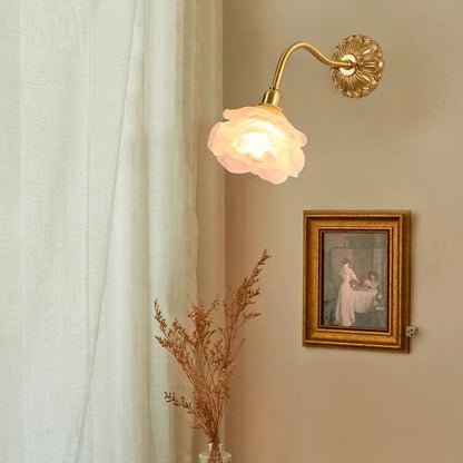 European Light Floral Glass Brass 1-Light Wall Sconce Lamp