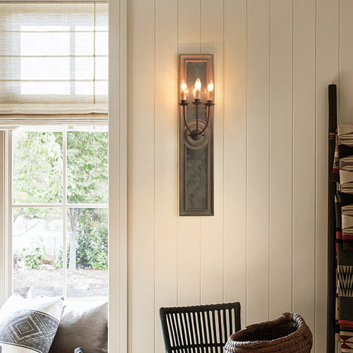 Wooden Long Frame Candelabra 3-Light Wall Sconce Lamp