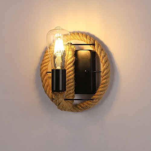 Vintage Twine Iron Round 1/2 Light Wall Sconce Lamp