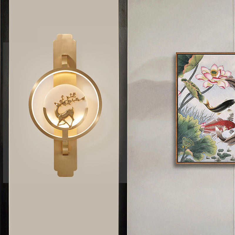 Transitional Round Fawn Copper Marble LED Wall Sconce Lamp