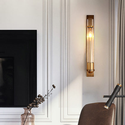 Golden Finish Frame Glass Cylinder LED Wall Sconce Lamp