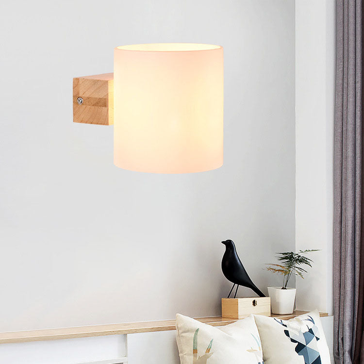 Warm Rubber Wood Glass 1/2 Light Wall Sconce Lamp