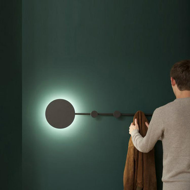 Round Long Coat Rack Shelf Iron LED Wall Sconce Lamp