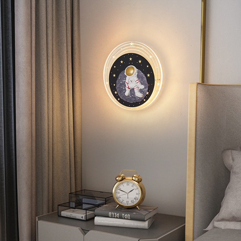 Starry Sky Moon Resin Astronaut Round LED Wall Sconce Lamp