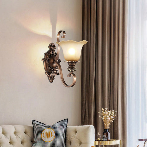 Frosted Flower Shade Iron Resin 1/2 Light Wall Sconce Lamp