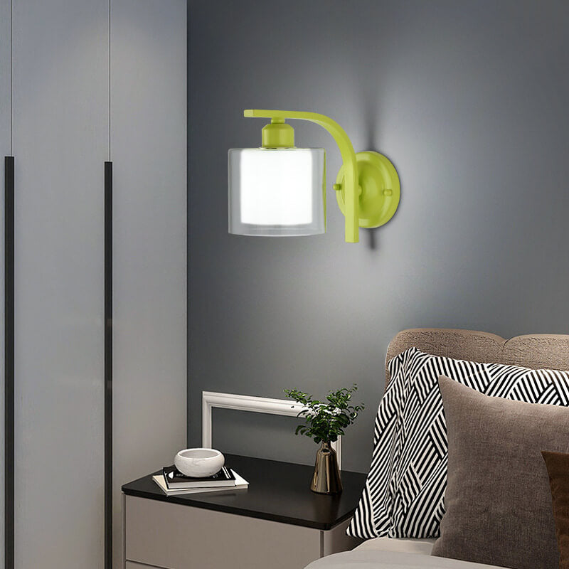 Deco Cylinder Cup Glass Metal 1-Light Wall Sconce Lamp