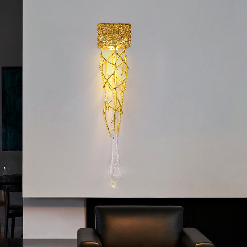 Iron Copper Crystal Branch Drop 1-Light Wall Sconce Lamp