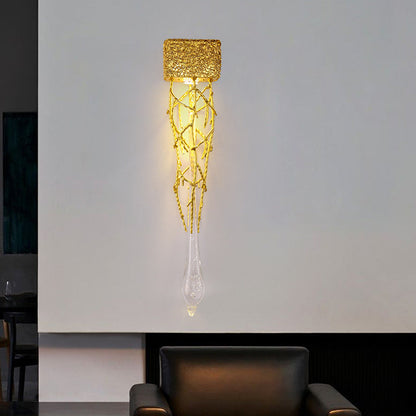 Iron Copper Crystal Branch Drop 1-Light Wall Sconce Lamp