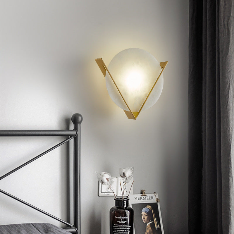 Luxury Copper Marble Round V Letter LED Wall Sconce Lamp
