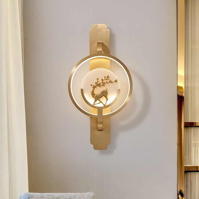 Light Luxury Deer Round Copper Marble LED Wall Sconce Lamp