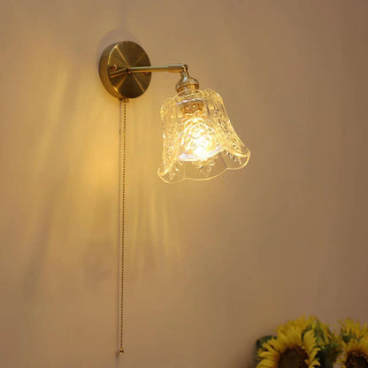 French Light Brass Glass Pull Wire 1-Light Wall Sconce Lamp