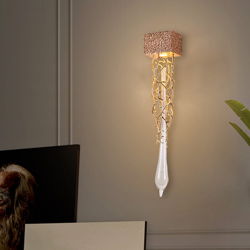 Brass Crystal Water Drop Design 1-Light Wall Sconce Lamp