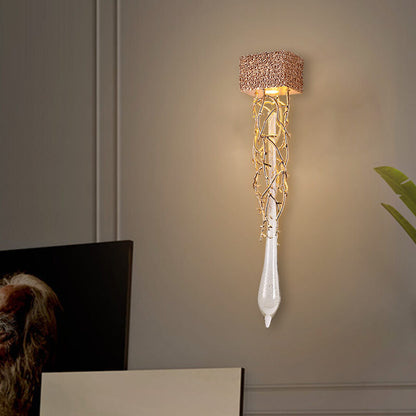Brass Crystal Water Drop Design 1-Light Wall Sconce Lamp