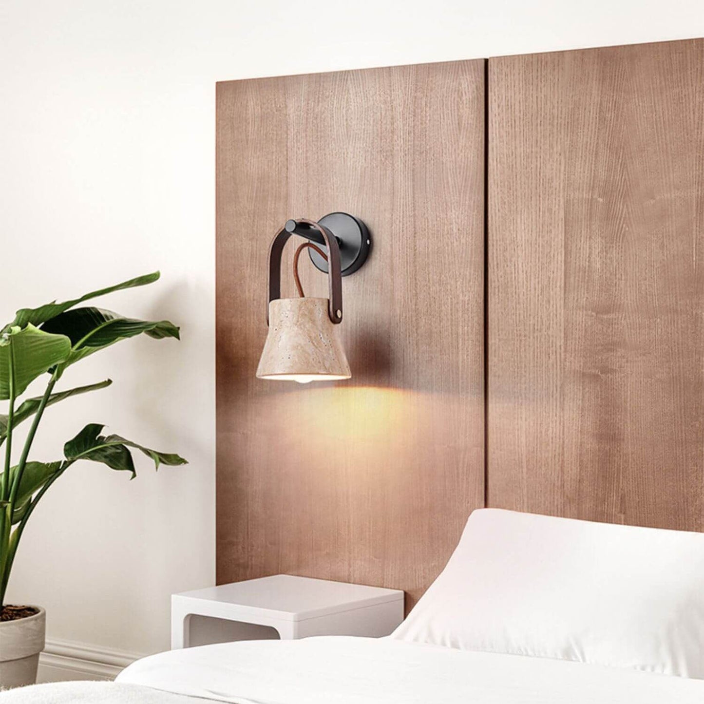 Japanese Yellow Travertine Round 1-Light Wall Sconce Lamp