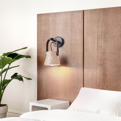 Japanese Yellow Travertine Round 1-Light Wall Sconce Lamp