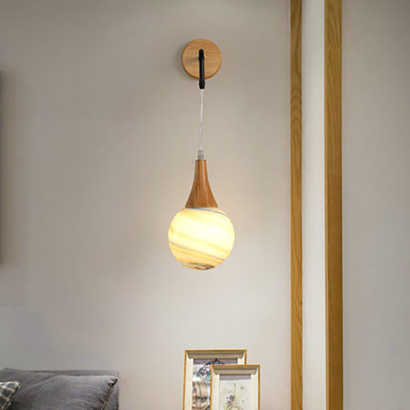 Wood Moon Textured Globe Shade 1-Light Wall Sconce Lamp