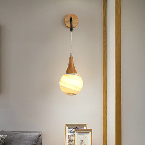 Wood Moon Textured Globe Shade 1-Light Wall Sconce Lamp