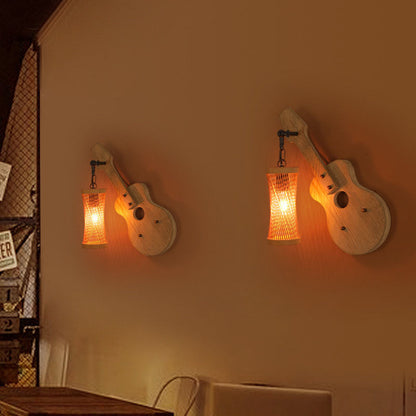 Wooden Violin Cylinder Shade 1-Light Wall Sconce Lamp