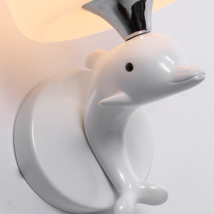 Dolphin Metal Resin Glass 1/2 Light Wall Sconce Lamp