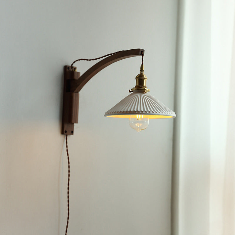 Japanese Glass Ceramic Conic Prism 1-Light Wall Sconce Lamp