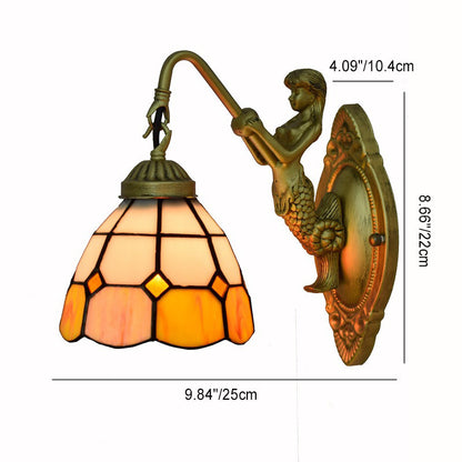 Tiffany Mermaid Resin Iron Glass 1-Light Wall Sconce Lamp