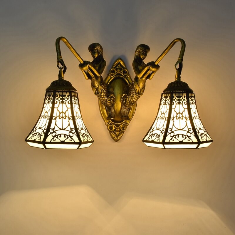 Tiffany Lamp Arm Stained Glass 2-Light Wall Sconce Lamp