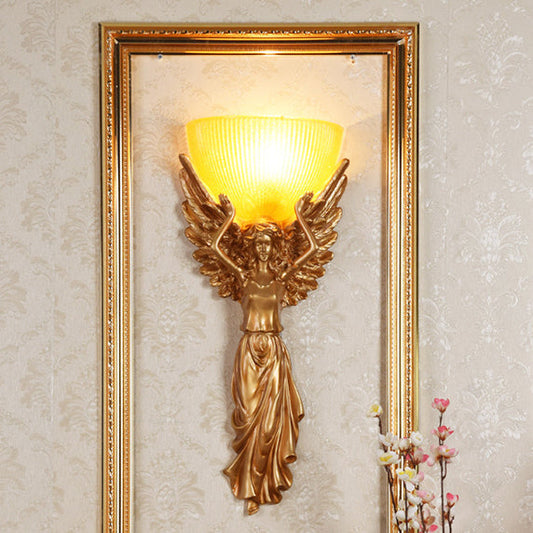 European Resin Glass Angel Statue 1-Light Wall Sconce Lamp