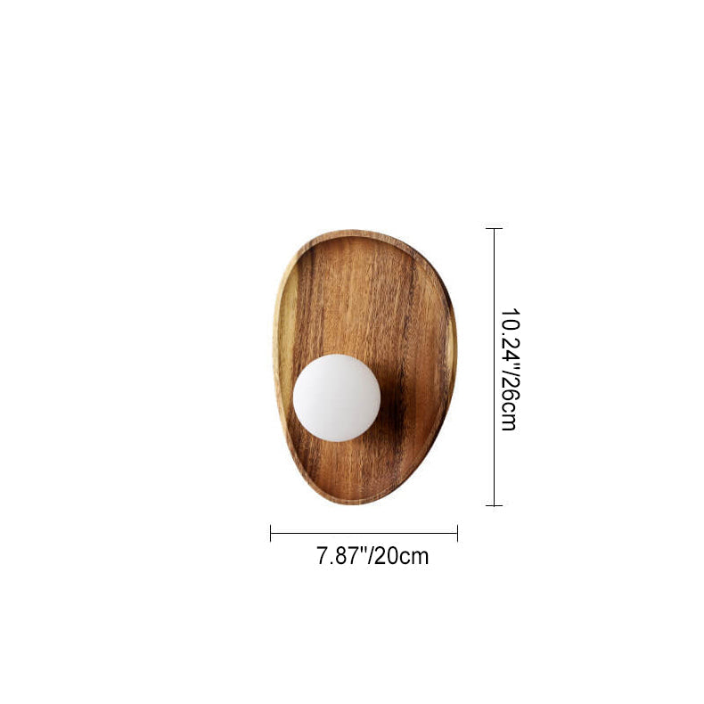 Japanese Walnut Glass Ball Lampshade LED Wall Sconce Lamp