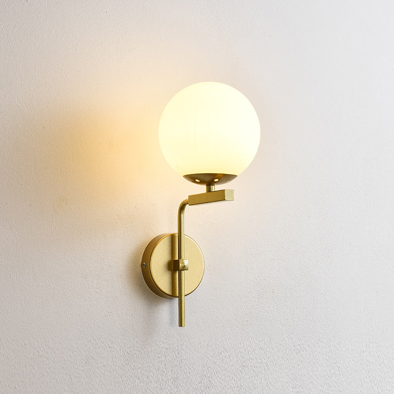 Round Glass Iron Right Angle Arm 1-Light Wall Sconce Lamp