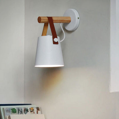 Minimalist Wood Iron Cylinder 1-Light Wall Sconce Lamp