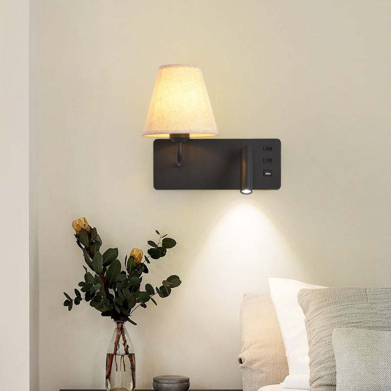 Simplicity Aluminum Fabric Cone 1-Light Wall Sconce Lamp