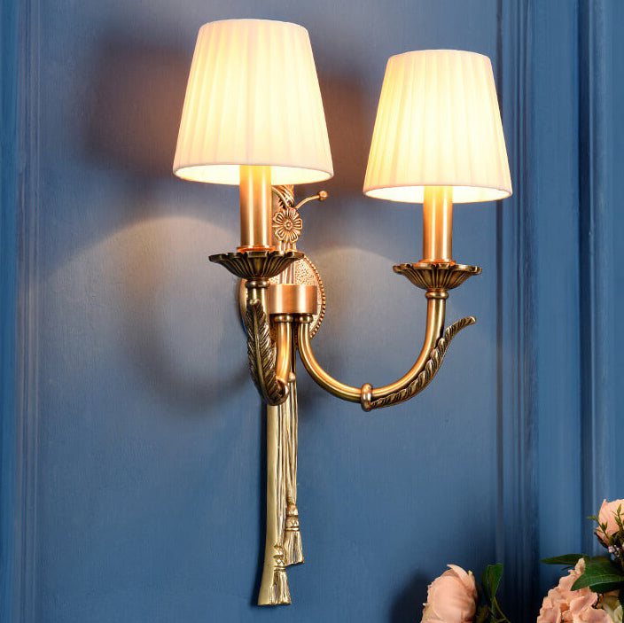 Scandinavian Full Brass Fabric 2-Light Wall Sconce Lamp