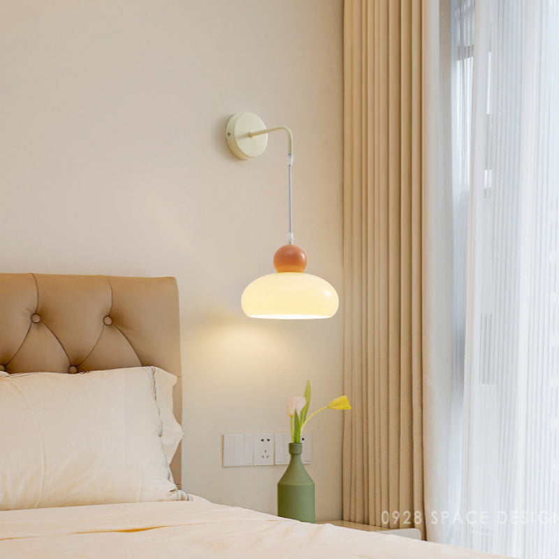Cream Dome Round Iron Glass 1-Light Wall Sconce Lamp