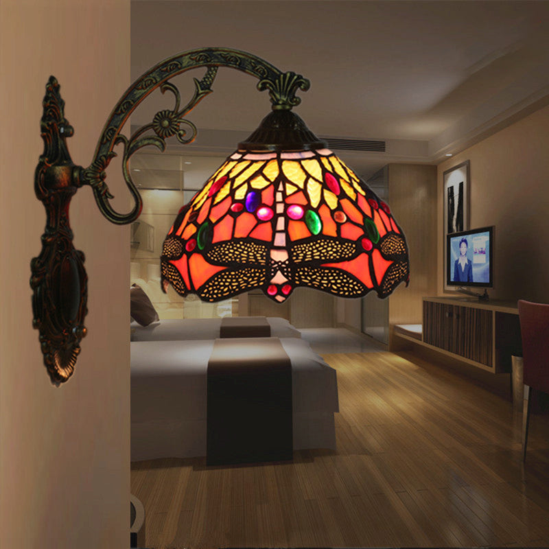 Tiffany Dragonfly Iron Glass 1-Light Wall Sconce Lamp
