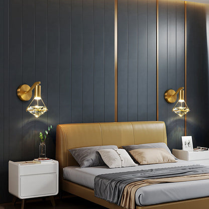 Mid-Century Diamond Brass Crystal LED Wall Sconce Lamp