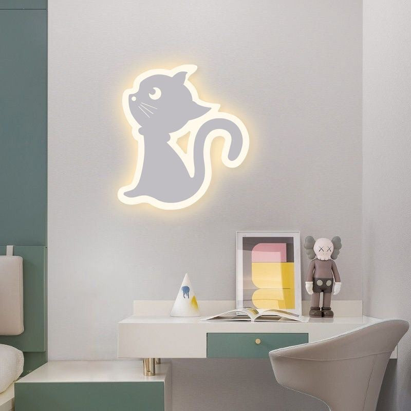 Simplicity Cartoon Cat Iron Acrylic LED Wall Sconce Lamp