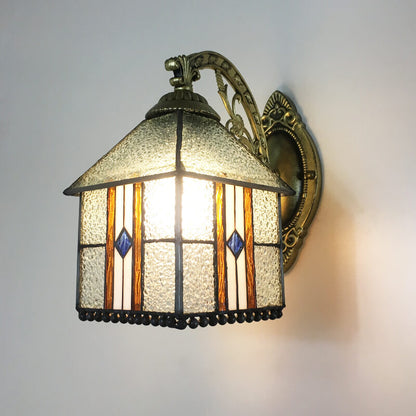 Tiffany House Iron Stained Glass 1-Light Wall Sconce Lamp