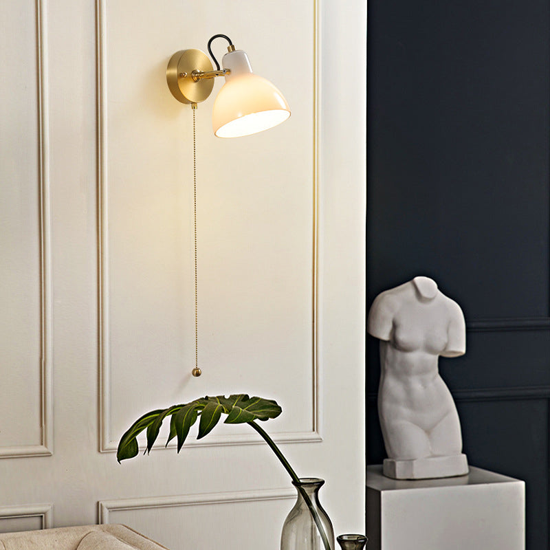 Simplicity Wood Glass Round Conic 1-Light Wall Sconce Lamp