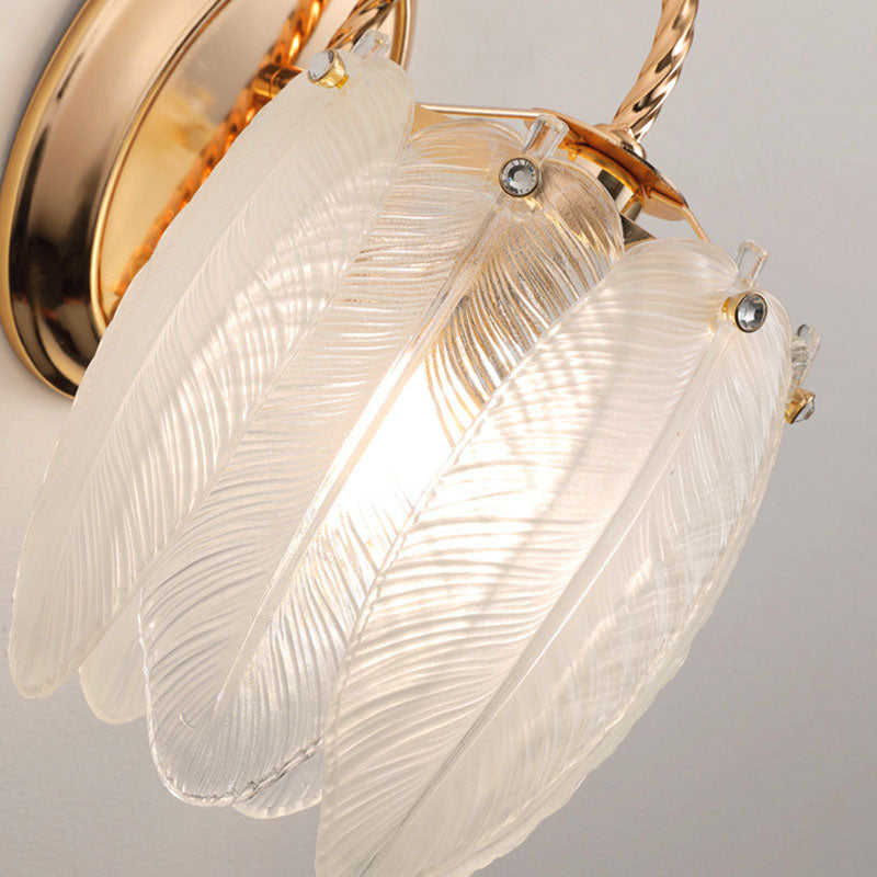 French Feather Cylinder Glass Iron 1-Light Wall Sconce Lamp