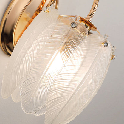French Feather Cylinder Glass Iron 1-Light Wall Sconce Lamp
